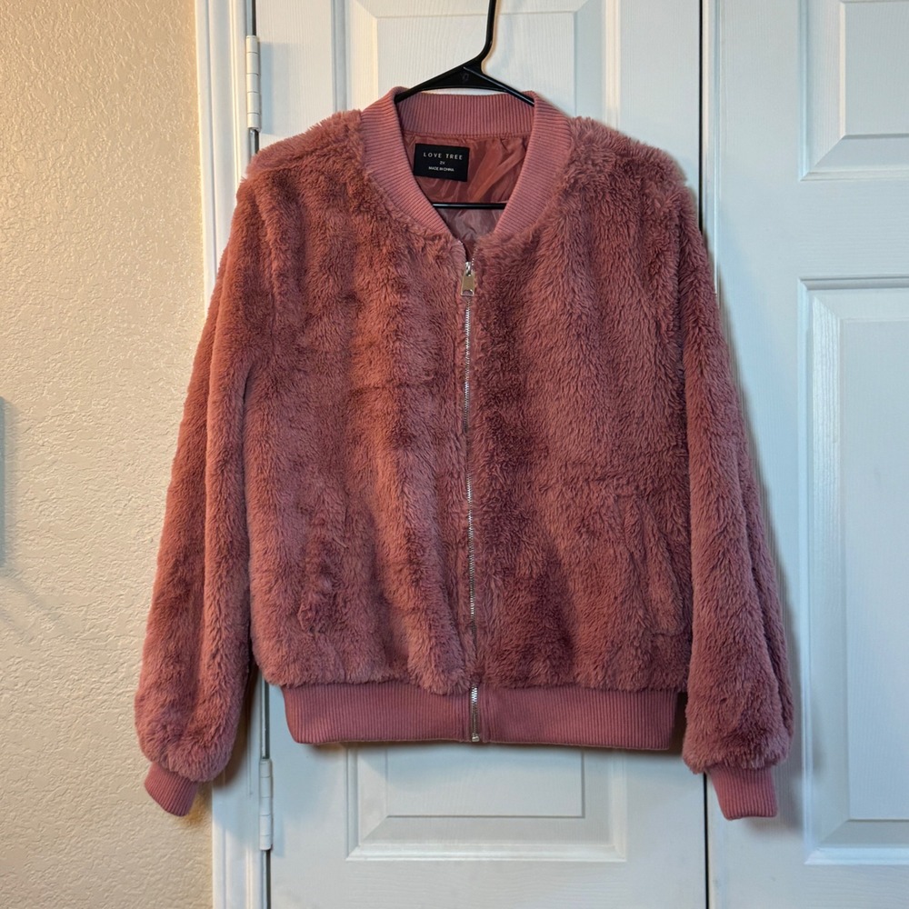 Love Tree Dark Pink Faux Fur Coat‎ Jacket Women's Size 2XL Full Zip With Pockets